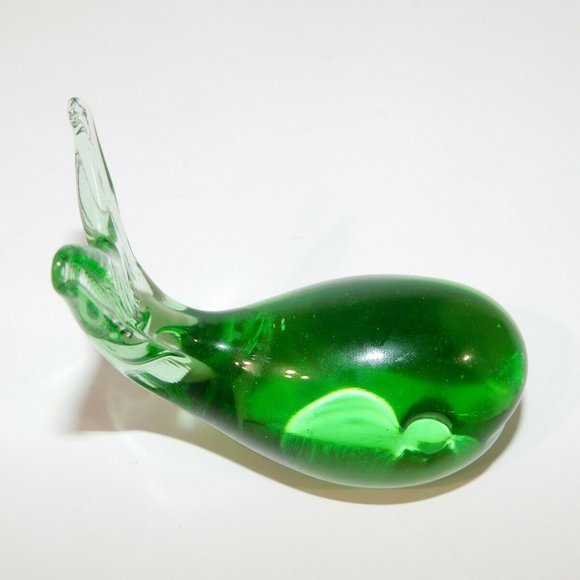 3" Blown Glass Green Whale Paperweight - Picture 6 of 7